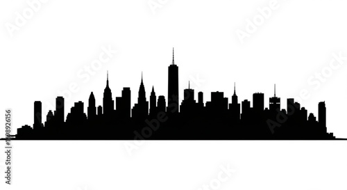 Silhouette of a cityscape with various buildings and skyscrapers against a white background at daytime created with generative ai