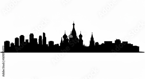 Silhouette of a cityscape featuring skyscrapers and the iconic domes of saint basil's cathedral created with generative ai