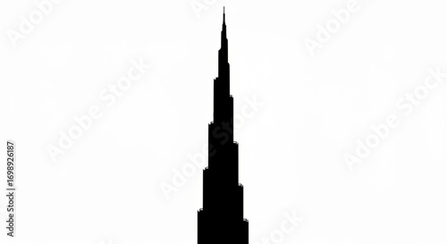 Silhouette of a tall building with a pointed top against a white background in a minimalist style design created with generative ai
