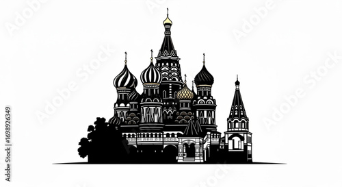 Illustration of saint basil's cathedral in moscow with intricate architectural details and dark outlines created with generative ai