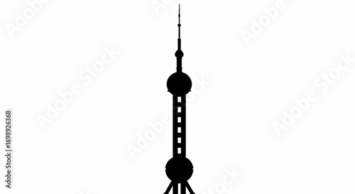Silhouette of the oriental pearl tower in shanghai china against a white background with a tall spire created with generative ai