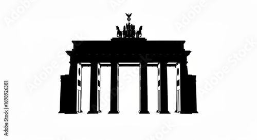 Silhouette of brandenburg gate with quadriga statue in berlin germany against a white background created with generative ai