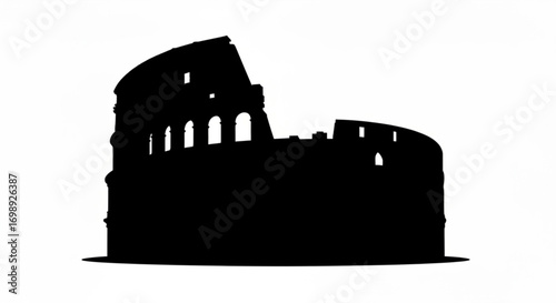 Silhouette depiction of the colosseum with visible arches and structural details against a white backdrop created with generative ai
