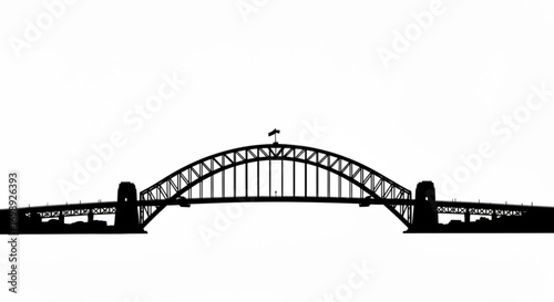 Silhouette of a long arch bridge with a flag on top against a white background showcasing its design created with generative ai