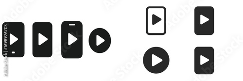 Collection of various play button icons displayed in different sizes and shapes for digital design purposes