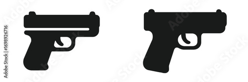 Detailed illustration of two handguns on a plain background showing modern firearm design and varied features in a simplistic style