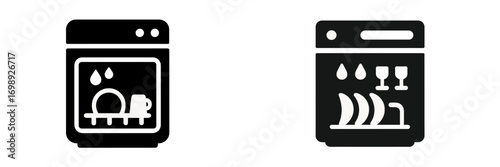Dishwasher icons representing different cleaning options and functions for modern kitchens at home