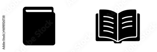 Black book and open book icons representing reading and education with a minimalist design