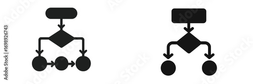 Flowchart symbols representing processes and decisions in diagrams for organizational tasks