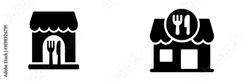 Icons representing dining establishments with utensils, suitable for various culinary contexts and branding