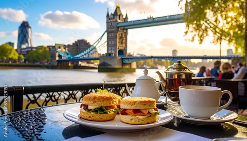 London Bridge cafe scene at sunset