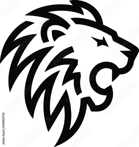 Stylized roaring lion head black and white graphic vector