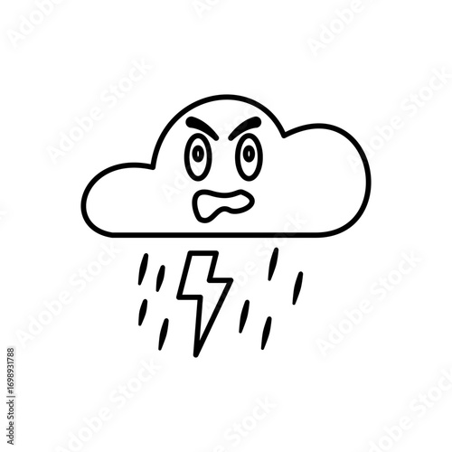 angry cloudy icon, bad weather icon, simple flat style, vector illustration, symbol, design logo template pictogram, for ui or ux isolated on white for mobile app, editable