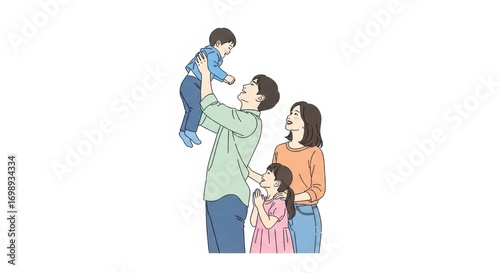 Wallpaper Mural Happy Family Portrait - Parents with Two Children. Torontodigital.ca