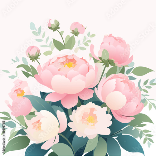 Große, weiche Pfingstrosen in Rosa und Creme, aquarelliert und verträumt auf hellem Hintergrund