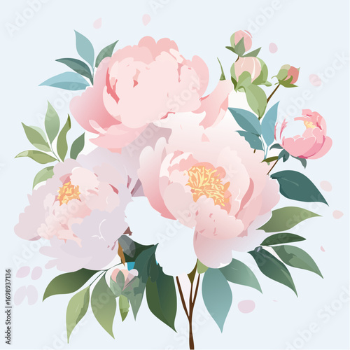 Große, weiche Pfingstrosen in Rosa und Creme, aquarelliert und verträumt auf hellem Hintergrund