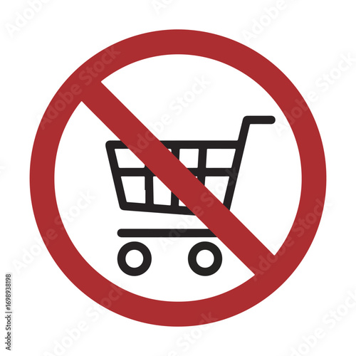 No Shopping Cart Icon in Red Circle with Diagonal Line