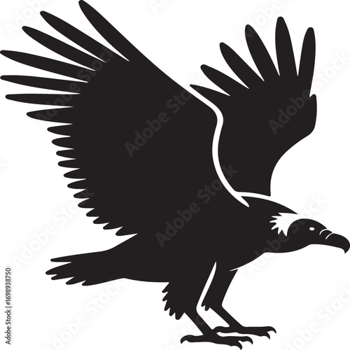 Black Silhouette Of A Vulture In Mid- Flight With Wings Extended bird flying