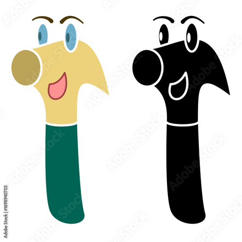 cute hammer cartoon icon, simple flat style, vector illustration, symbol, design logo template pictogram, for ui or ux isolated on white for mobile app, editable