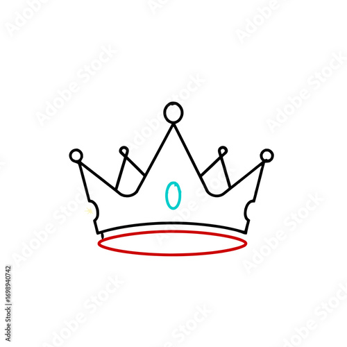 Vector art of minimalist crown illustration with number zero in center, simple line art style