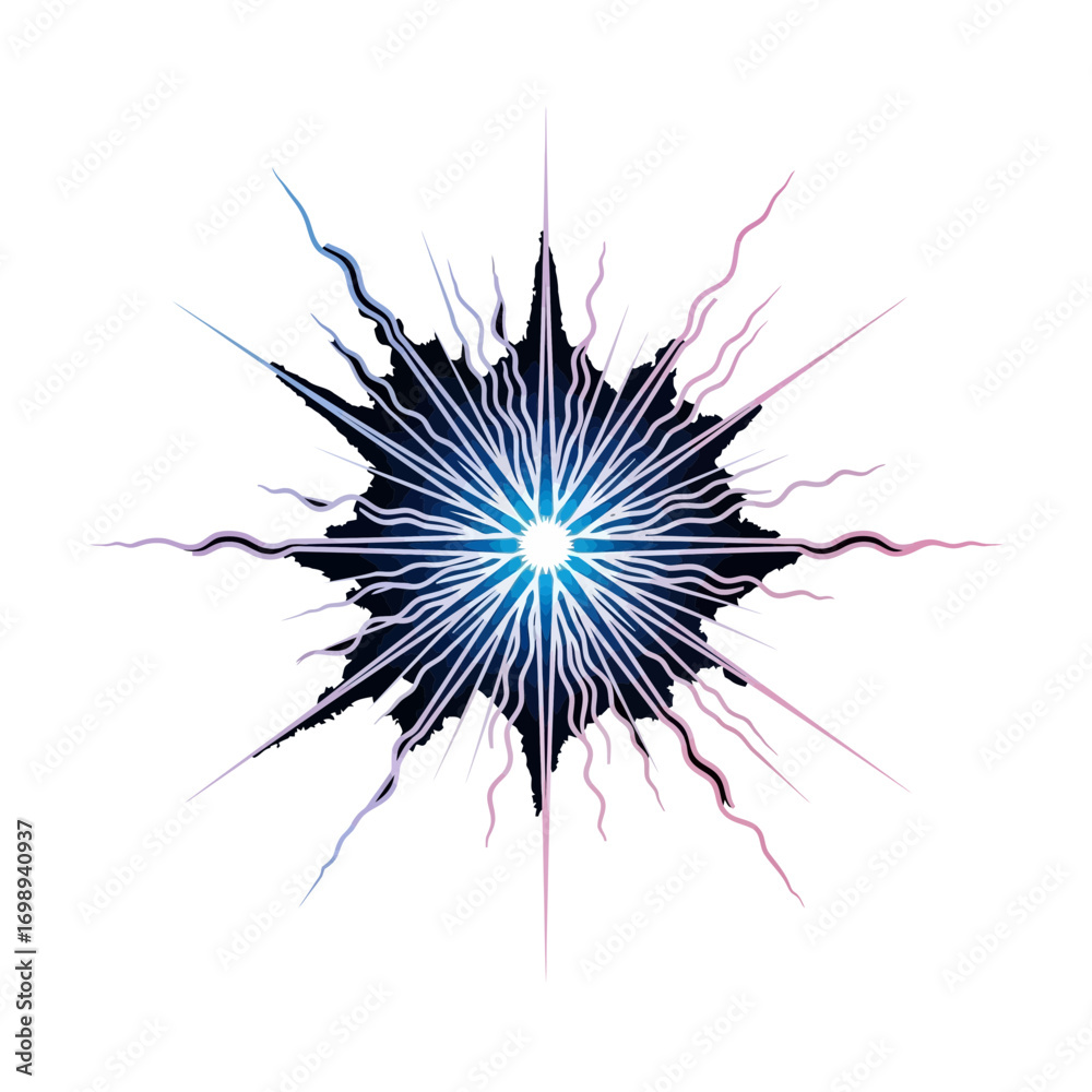Obraz premium Vector art of abstract black and blue jagged explosion design with sharp lines and dynamic symmetry