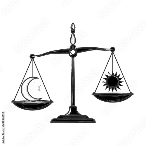Vector art of vintage balance scale with sun and moon symbols