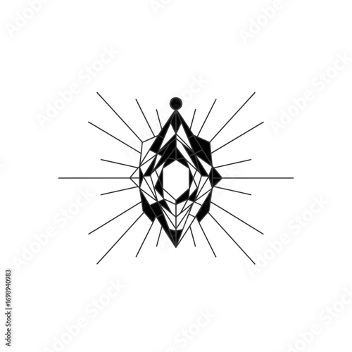 Vector art of mystical geometric emblem with radiant lines and skull design