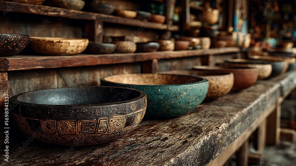 Fototapeta premium Glossy bamboo bowls designed with sustainable chic elegance high resolution picture