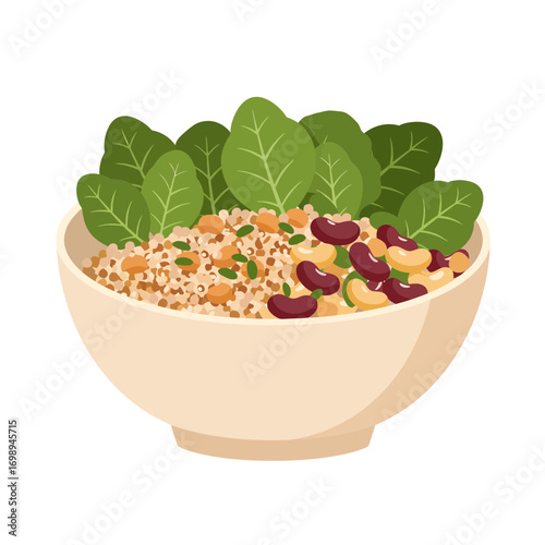 Delicious and nutritious grain bowl with fresh spinach and kidney beans, perfect for a healthy lifestyle and balanced diet meal plans