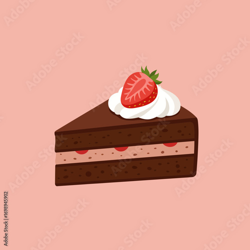 Indulge in a decadent chocolate cake slice topped with fresh strawberry and whipped cream, perfect for birthdays, celebrations, and sweet moments