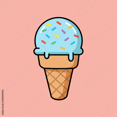 Delicious ice cream cone with sprinkles, perfect for summer treats and sweet cravings, designed to make your day sweeter and brighter, a joyful treat