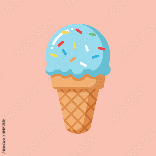 Delightful light blue ice cream cone with colorful sprinkles, perfect for summer treats, parties, and sweet cravings, originally a scalable vector graphic