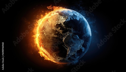 Fototapeta Naklejka Na Ścianę i Meble -  Earth in a fiery and icy conflict