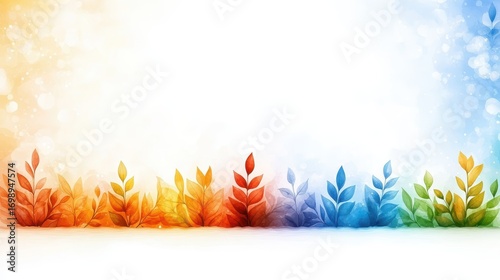 Colorful abstract watercolor botanical leaves background. Vibrant decorative foliage with gradient and nature design. Botanical pattern, modern digital illustration, creative background, artistic