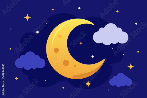 A seamless vector pattern of cartoon stars and planets in the blue night sky