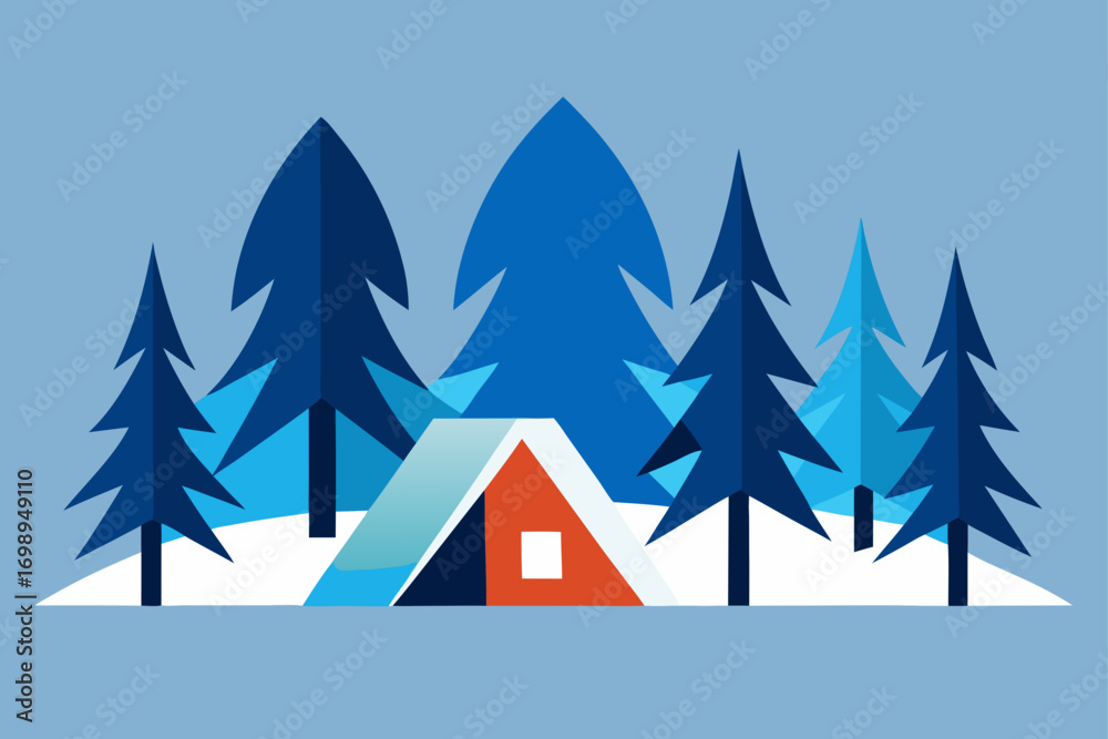 Fototapeta premium Vector illustration of a winter forest with pine trees and snowflakes, a beautiful holiday landscape scene