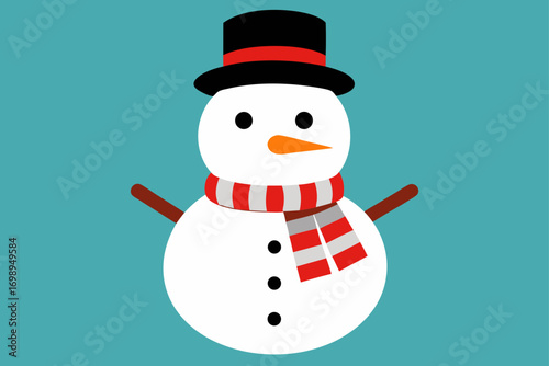 Cute Christmas snowman with a red hat and scarf holding a broom, celebrating the winter holiday season in a fun and festive cartoon illustration