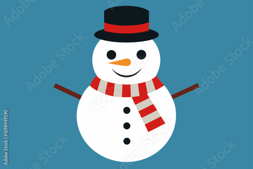 Cute vector snowman with broom and red hat cartoon illustration for a fun Christmas holiday season