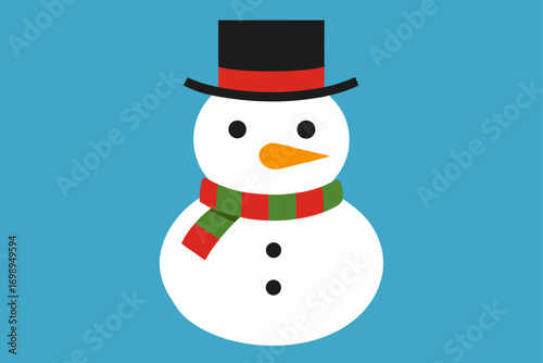 Cute vector cartoon illustration of a happy snowman wearing a red hat and scarf on a festive winter holiday