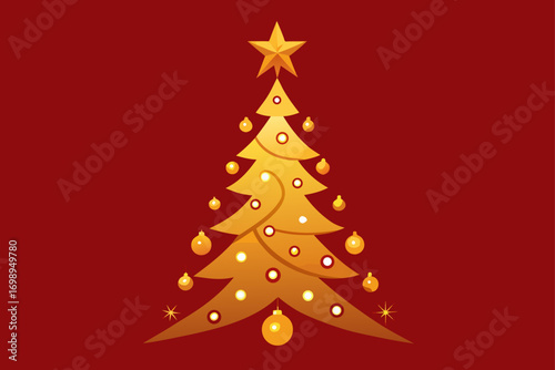 Merry Christmas greeting card design with a festive abstract Christmas tree illustration, a red star,
