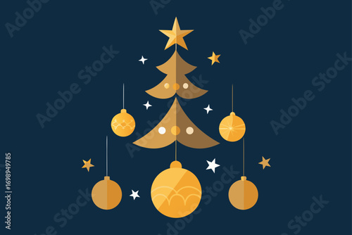 Vector christmas card with a decorated bauble christmas tree