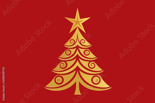 A vector illustration of a red Christmas tree with a star decoration for a winter holiday greeting card
