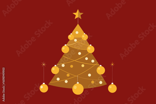 A decorated Christmas tree with red balls and a star on top is a classic holiday decoration for the winter season
