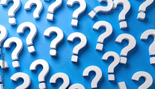White question marks on blue background