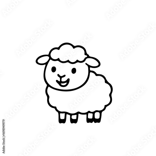 Smiling cartoon sheep vector outline in doodle style with transparent fill. No white color, only black line art. Perfect for stickers, kids graphics, and farm animal vector illustrations.