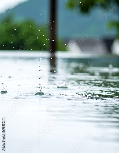 Raindrops on a wet surface