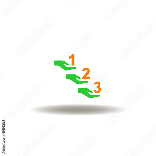 Vector illustration of hands hold numbers one, two, three. Symbol of set, arrange priorities. Icon of priority.