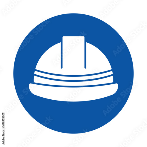 Construction Helmet Icon on Blue Circular Background for Safety Representation