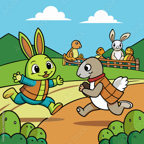 farm animals playing together children book illustration