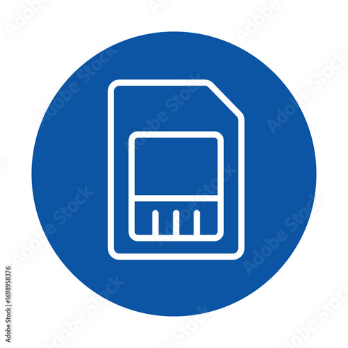 Isolated Memory Card Icon on a Blue Circular Background for Digital Themes